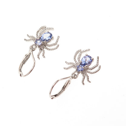 Chuck Clemency 925 Sterling Silver Real Tanzanite Spider Dangle Earrings