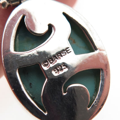 BARSE 925 Sterling Silver Vintage Real Tyrone Turquoise Floral Charm Pendant