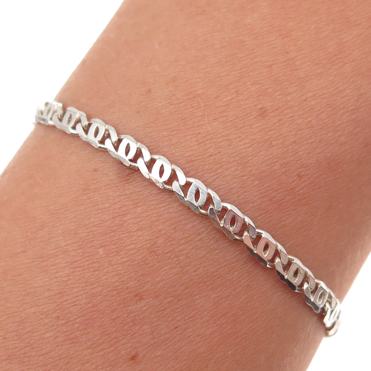 925 Sterling Silver Vintage Italy Anchor Mariner Link Bracelet 7"