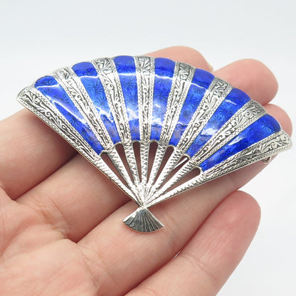 925 Sterling Silver Vintage Thainakon Enamel Fan Pin Brooch