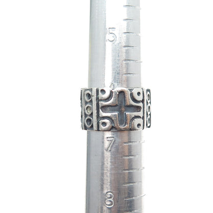 925 Sterling Silver Vintage Mexico Cross Oxidized Wide Band Ring Size 6.75