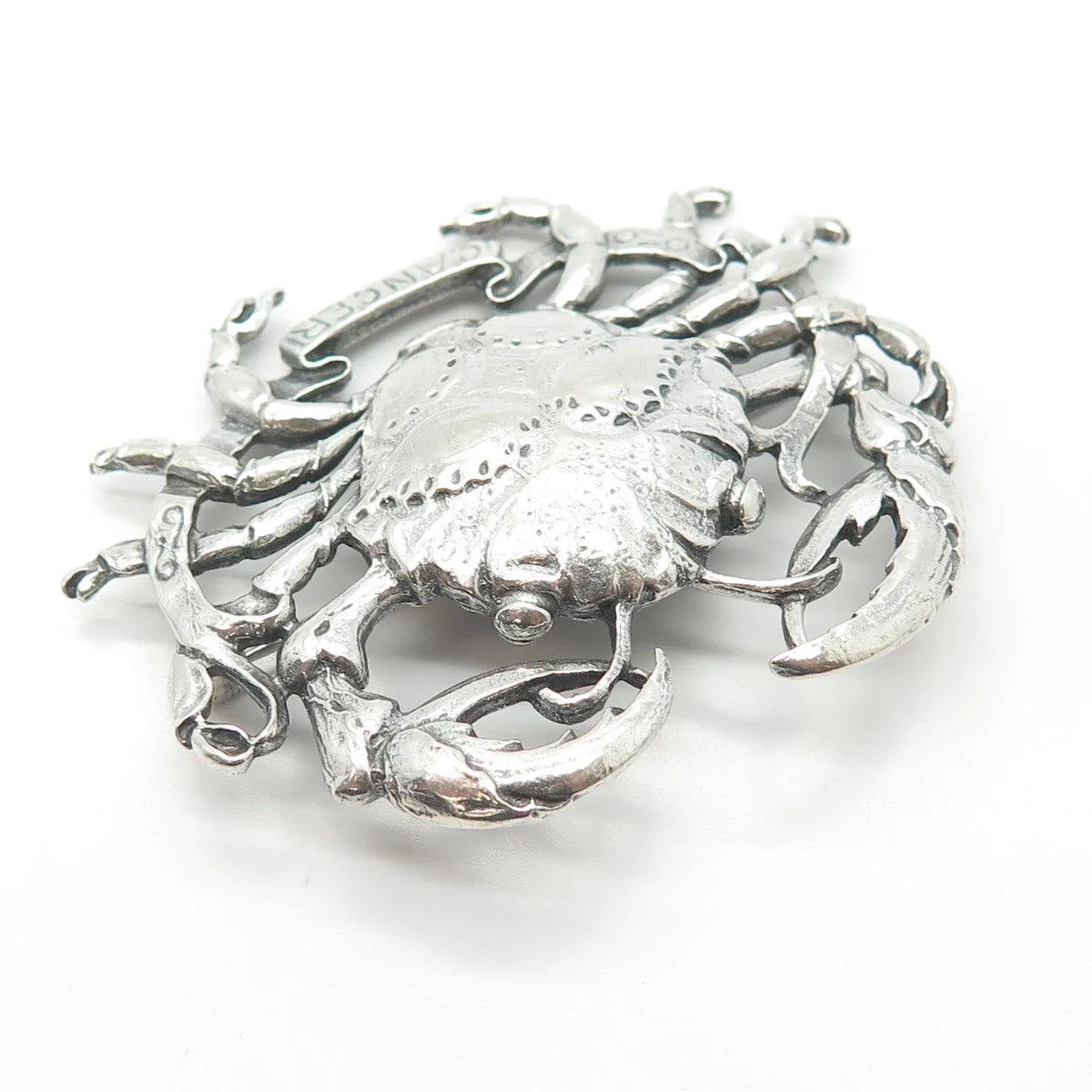 925 Sterling Silver Vintage Cini Cancer Zodiac Sign Pin Brooch