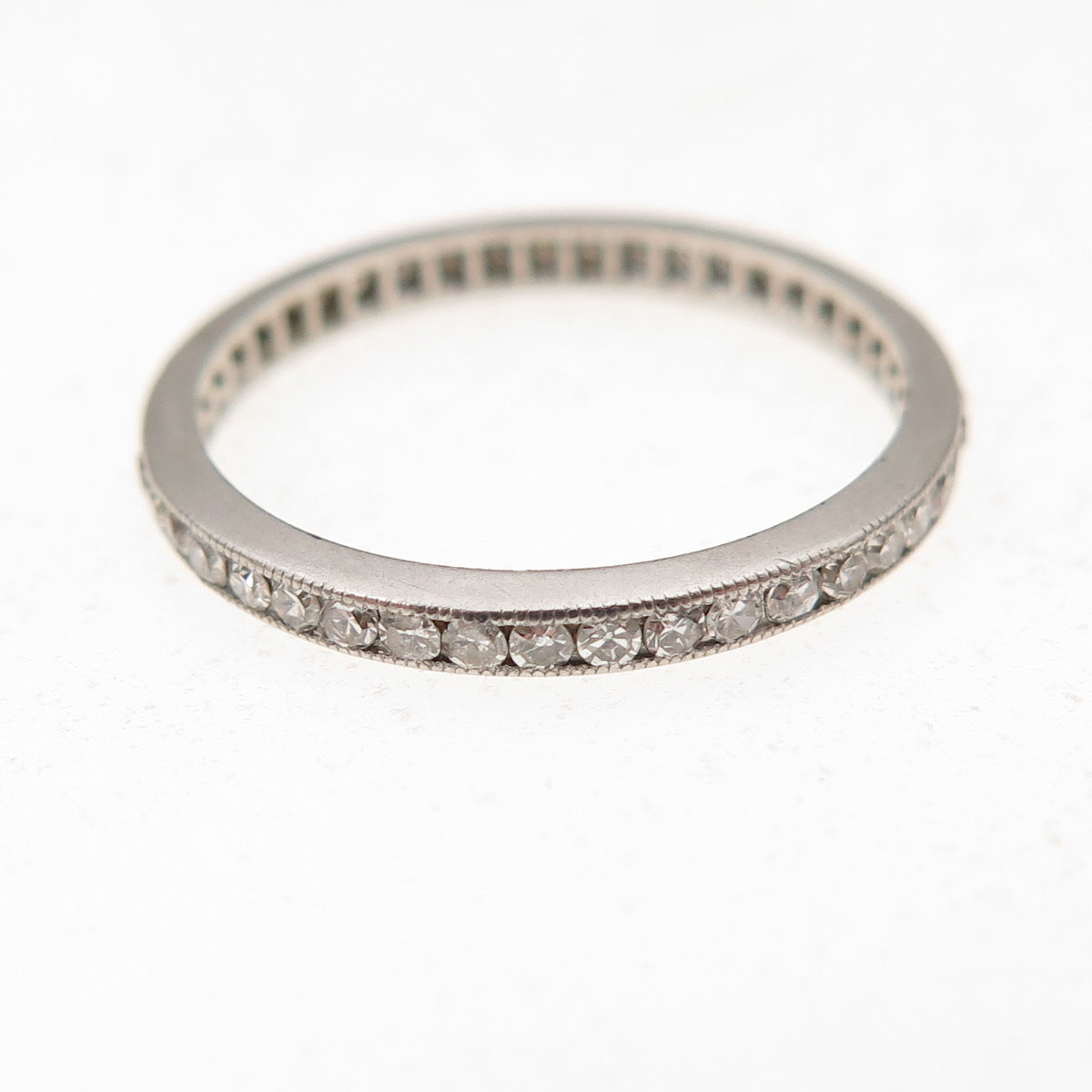 Platinum Antique Art Deco Real Diamond Stackable Eternity Band Ring Size 4.75