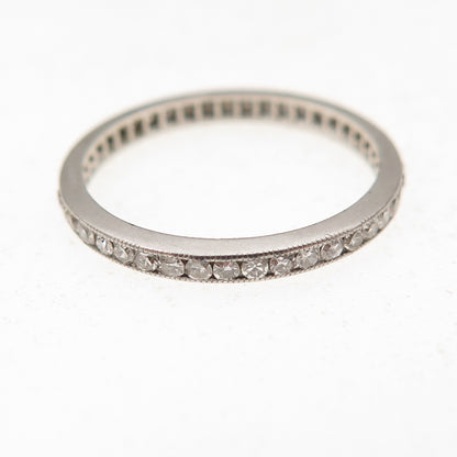 Platinum Antique Art Deco Real Diamond Stackable Eternity Band Ring Size 4.75
