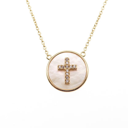Han 925 Sterling Silver Gold Plated Real MOP & C Z Cable Chain Necklace 16-18"