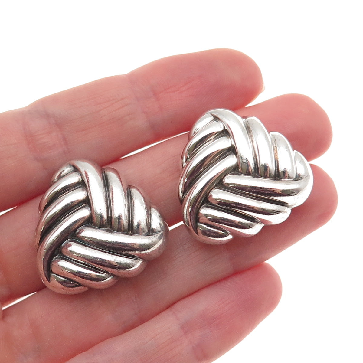 925 Sterling Silver Vintage Modernist Triangle Oxidized Clip On Earrings