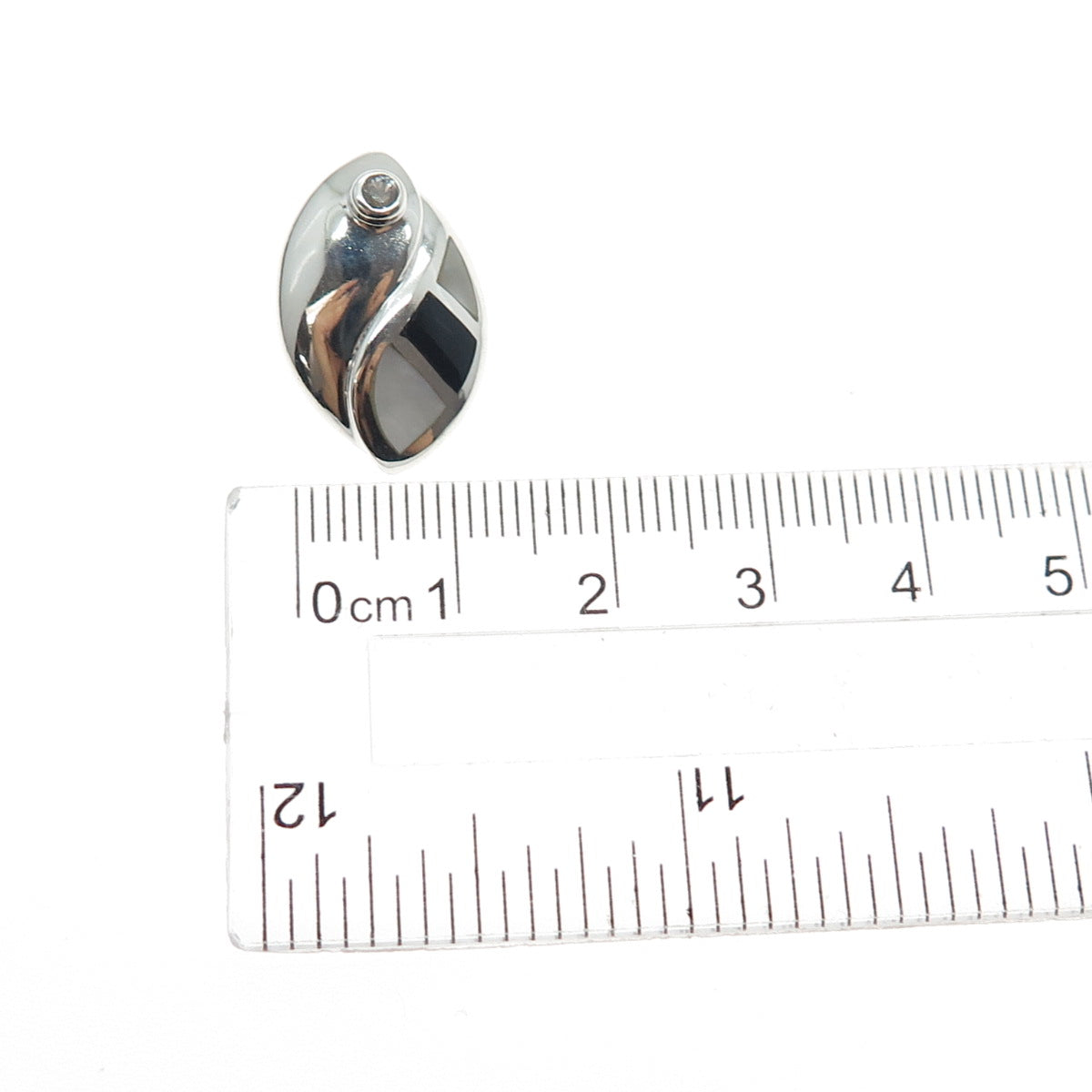 925 Sterling Vintage Real MOP Black Onyx & C Z Petal Mini Slide Charm Pendant