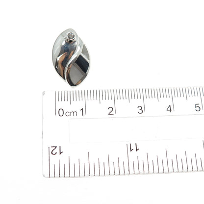 925 Sterling Vintage Real MOP Black Onyx & C Z Petal Mini Slide Charm Pendant