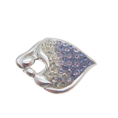 925 Sterling Silver Lavender & White Rhinestone Mom & Child Heart Charm Pendant