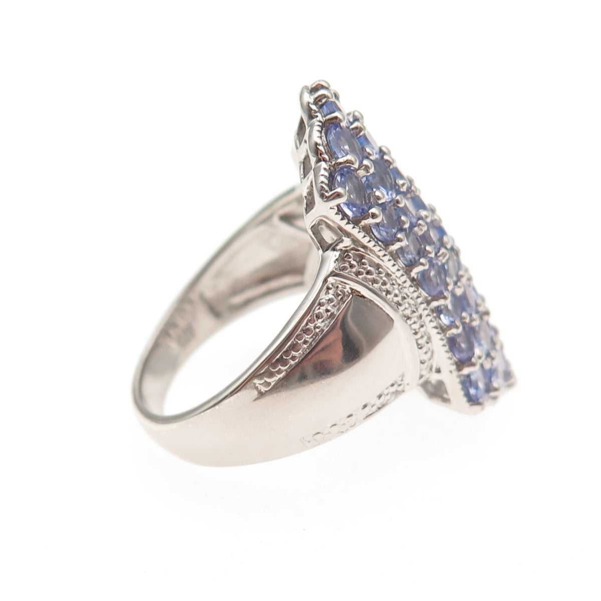 Chuck Clemency 925 Sterling Silver Real Tanzanite & White Topaz Ring Size 8.25