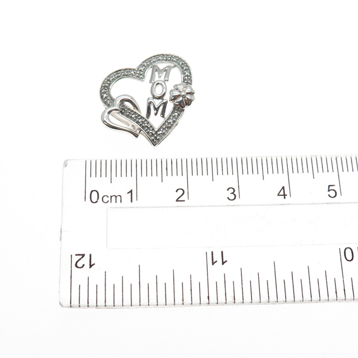 925 Sterling Silver Real Round-Cut Diamond Mom Flower Heart Mini Slide Pendant