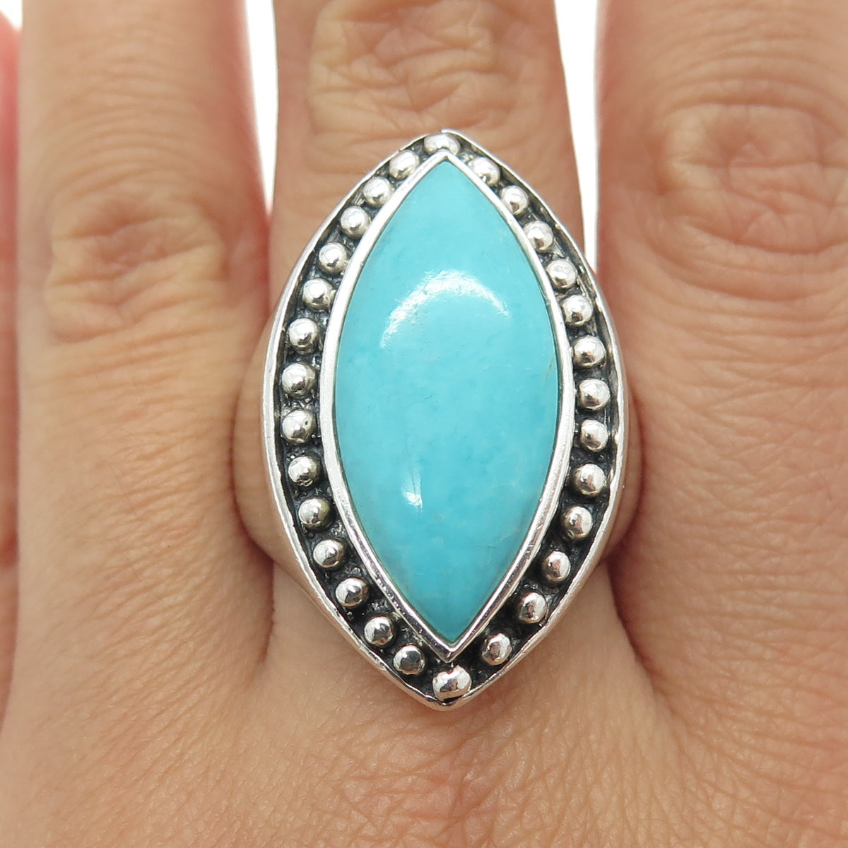 SALLY C Treasures 925 Sterling Silver Vintage Real Turquoise Ring Size 11