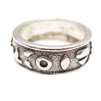925 Sterling Silver Vintage Symbol All Around Oxidized Band Ring Size 7