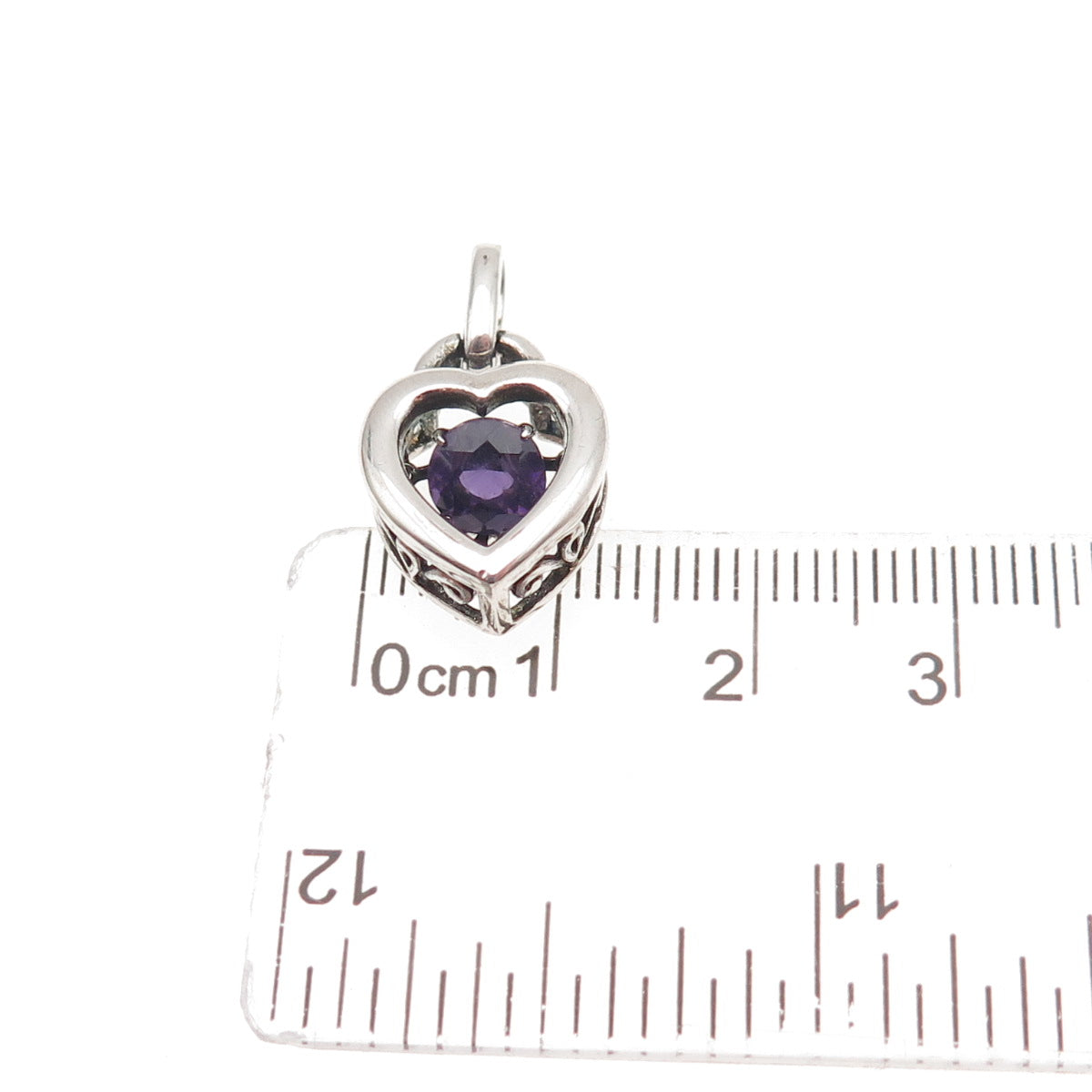 925 Sterling Silver Real Round-Cut Amethyst Heart Mini Charm Pendant