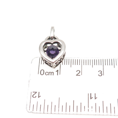 925 Sterling Silver Real Round-Cut Amethyst Heart Mini Charm Pendant