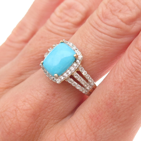 Chuck Clemency 925 Sterling Gold Plated Real Turquoise & White Topaz Ring Size 8