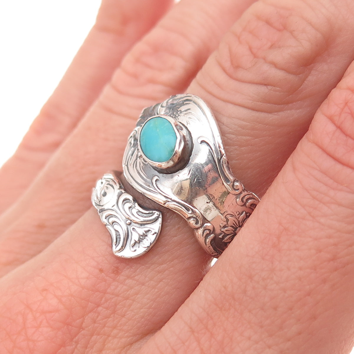 Towle Sterling Silver Vintage Real Turquoise Old Master Adjustable Ring Size 7.5
