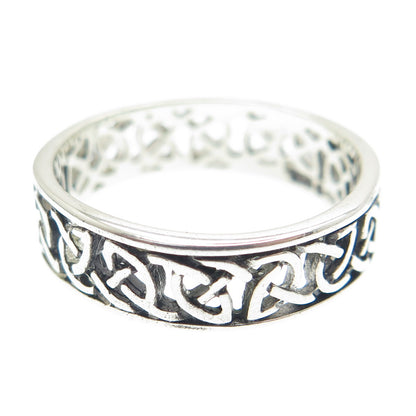 925 Sterling Silver Vintage Celtic Knot Oxidized Band Ring Size 9.25