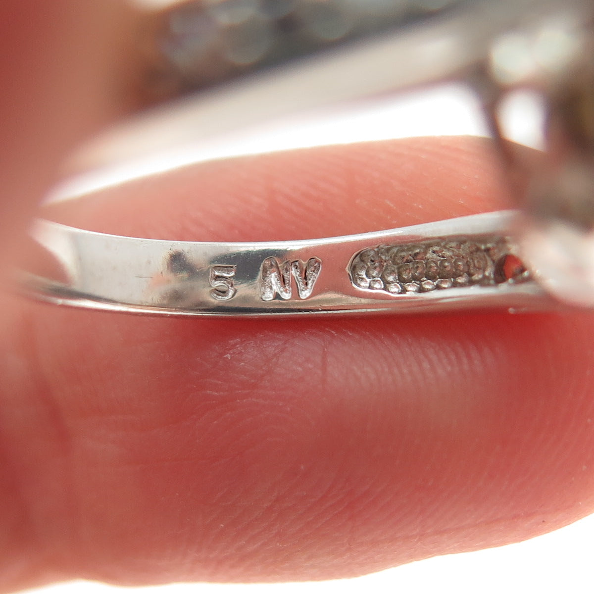 NEVADA 925 Sterling Silver Faux Pearl & C Z Bypass Ring Size 5.25