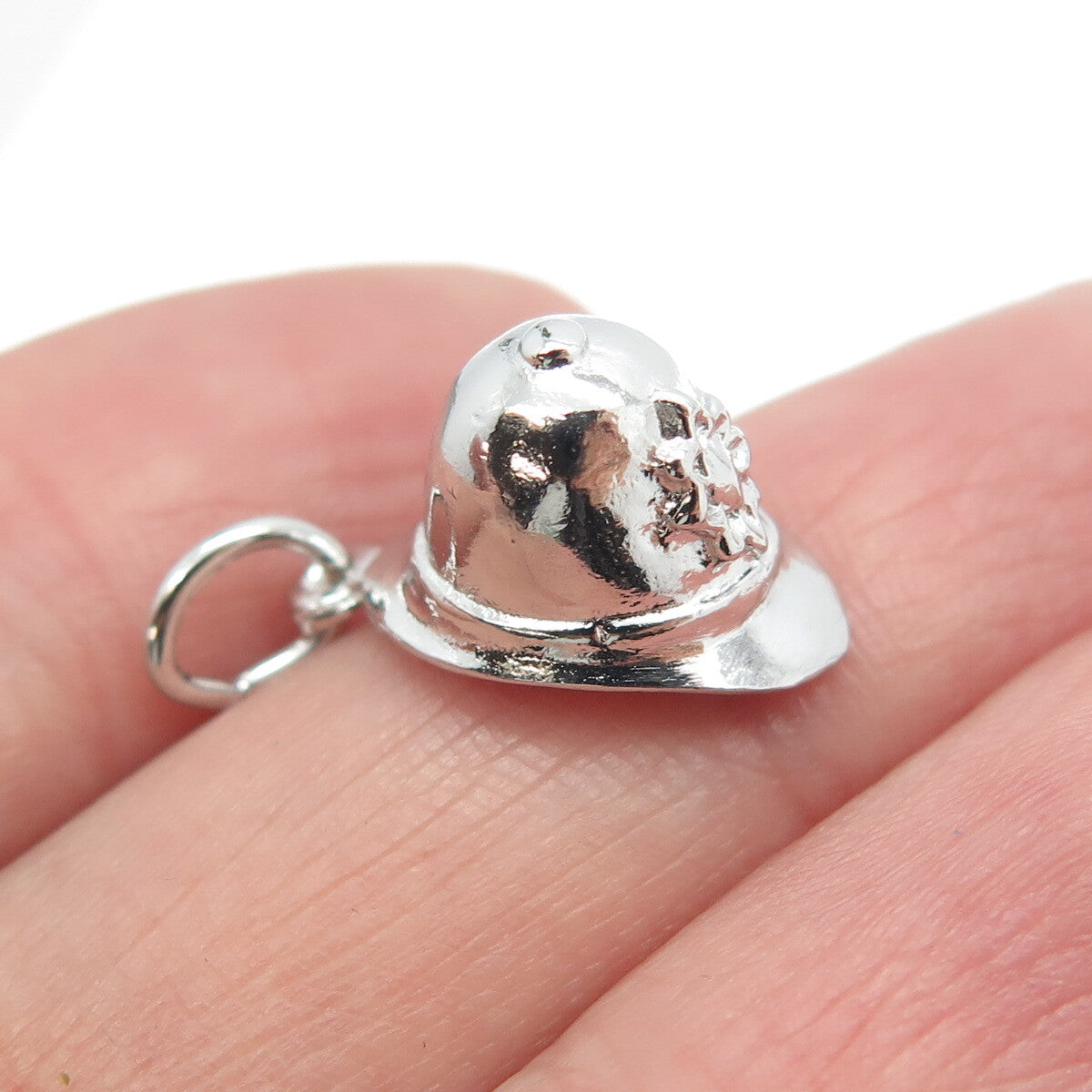 925 Sterling Silver Vintage Fireman's Helmet 3D Charm Pendant