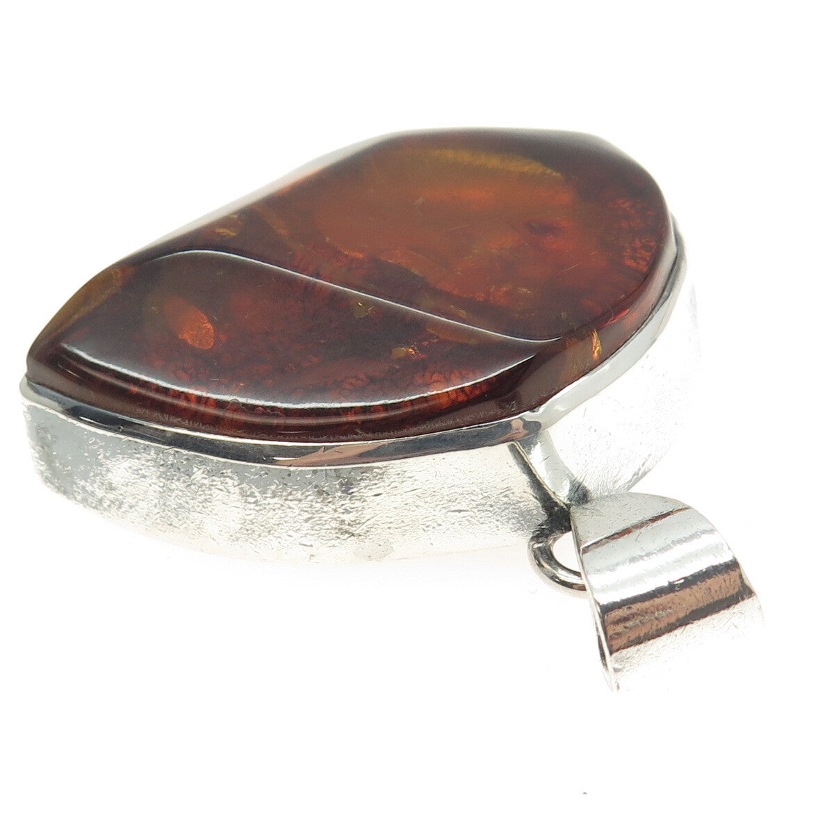 925 Sterling Silver Vintage Real Amber Modernist Pendant