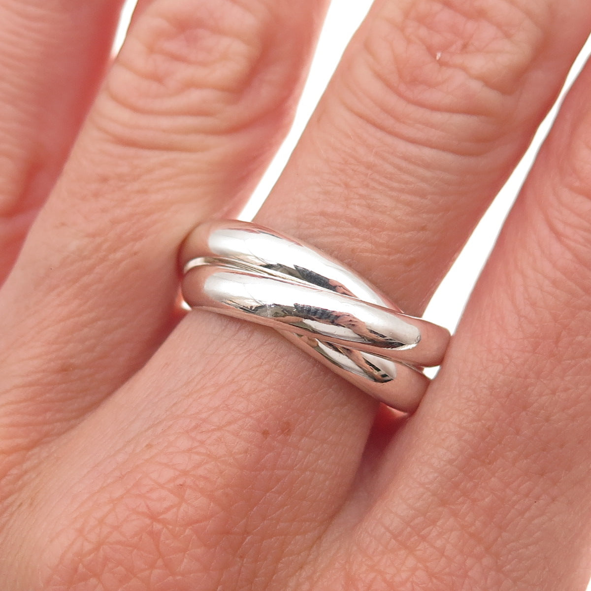 925 Sterling Silver Vintage Mexico Interlocked Trinity Band Ring Size 7.75