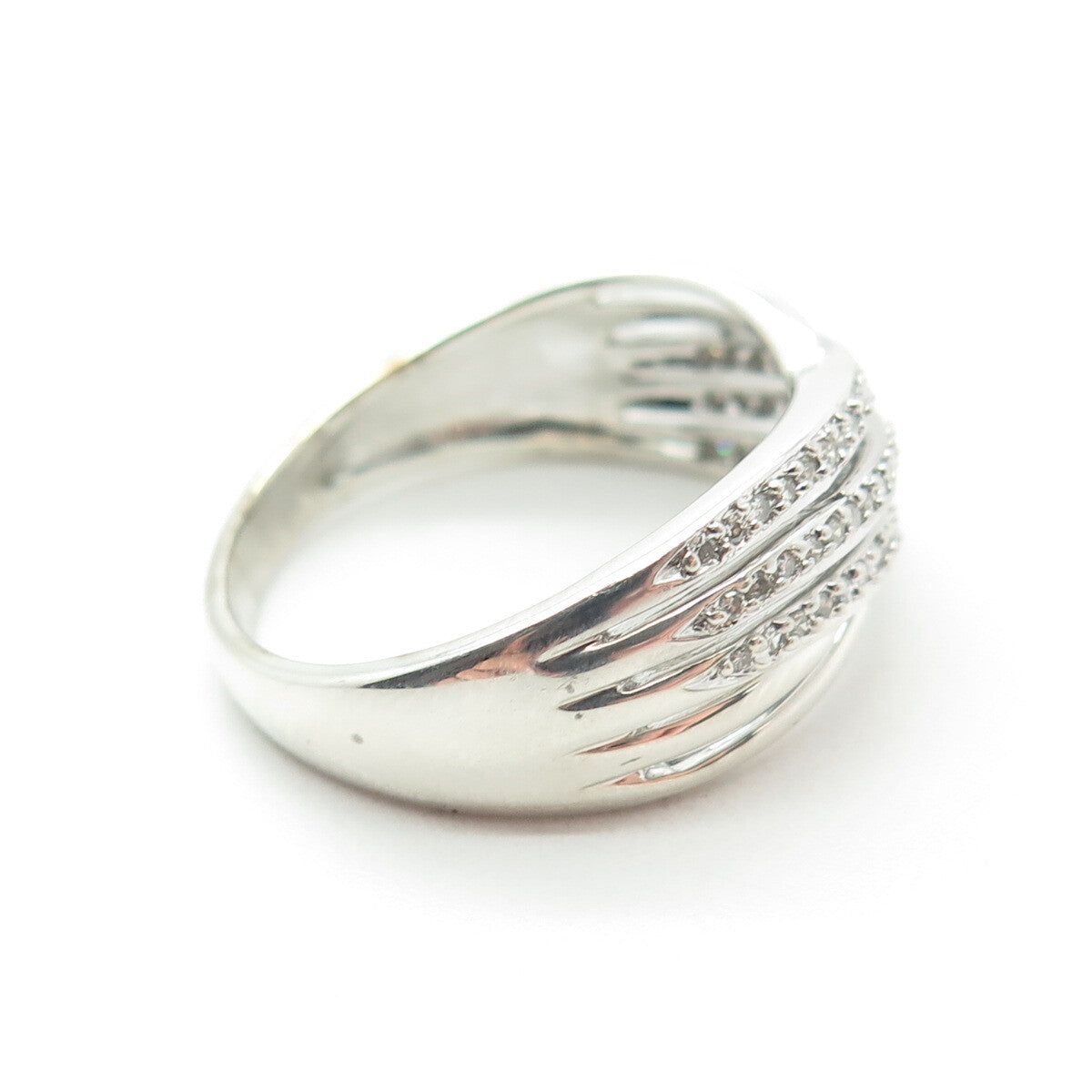 KN KAJAL NAINA 925 Sterling Silver Real Round-Cut Diamond Ring Size 11.25