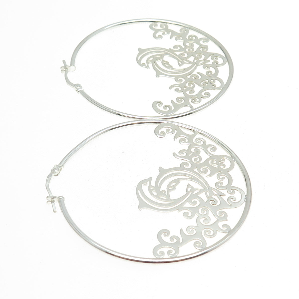 925 Sterling Silver Dolphin In The Ocean Hoop Earrings