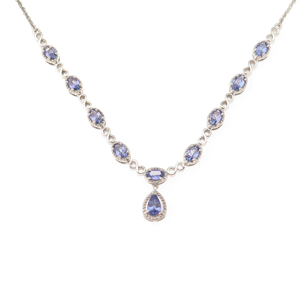 Chuck Clemency 925 Sterling Real Tanzanite Infinity Singapore Chain Necklace 18"