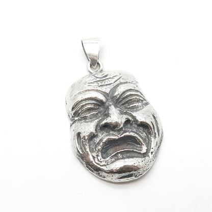 925 Sterling Silver Vintage Japanese Mask Oxidized Pendant