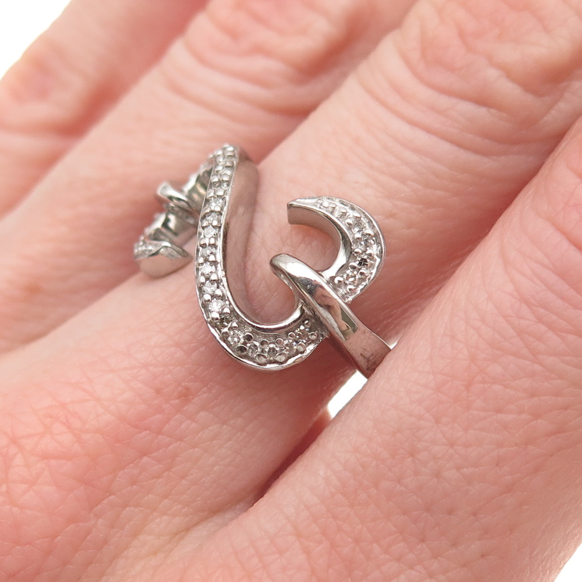Jane Seymour 925 Sterling Silver Real Diamond Open Heart Ring Size 6.75