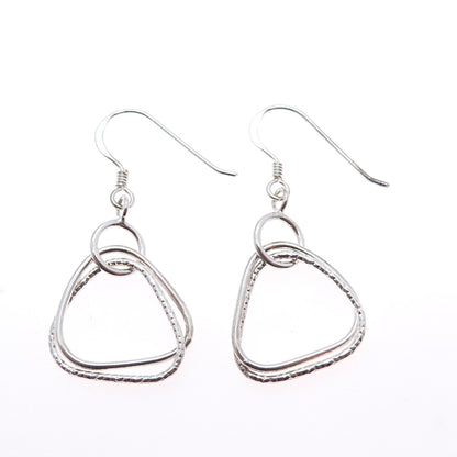925 Sterling Silver Vintage Interlocked Triangle Dangle Earrings
