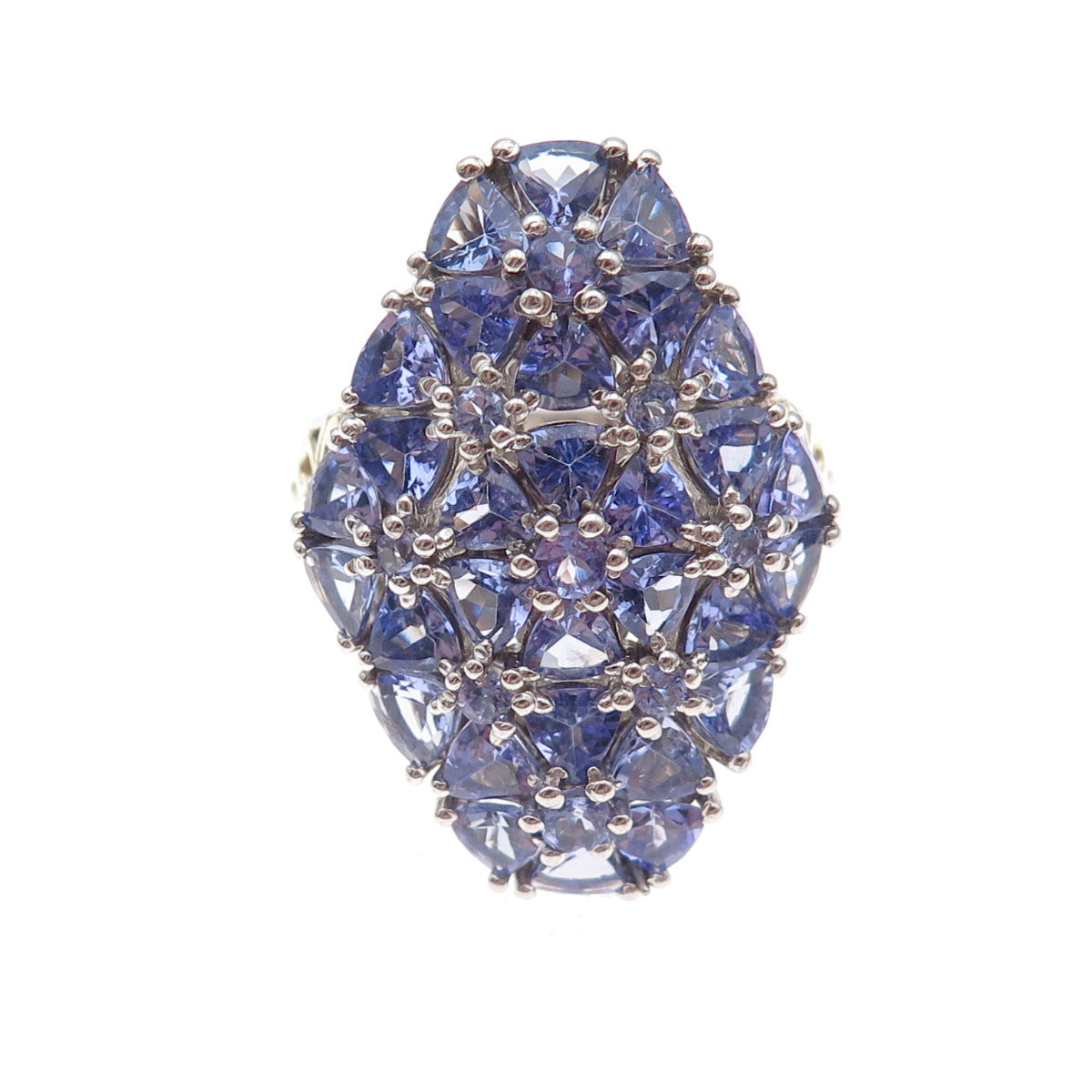 Chuck Clemency Sterling Silver 2-Tone Real Multi-Cut Tanzanite Ring Size 8.25