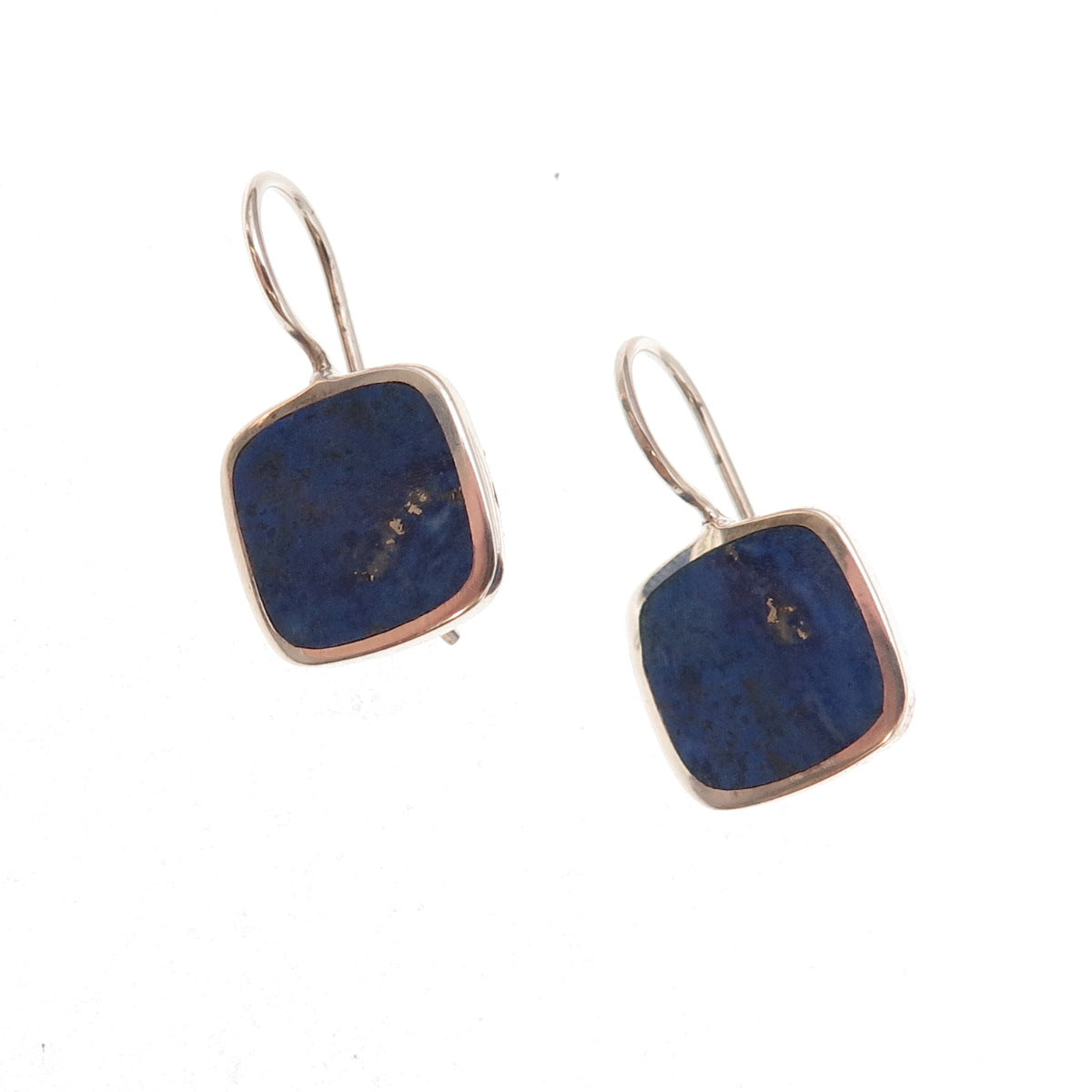 925 Sterling Silver Vintage Real Lapis Square Earrings