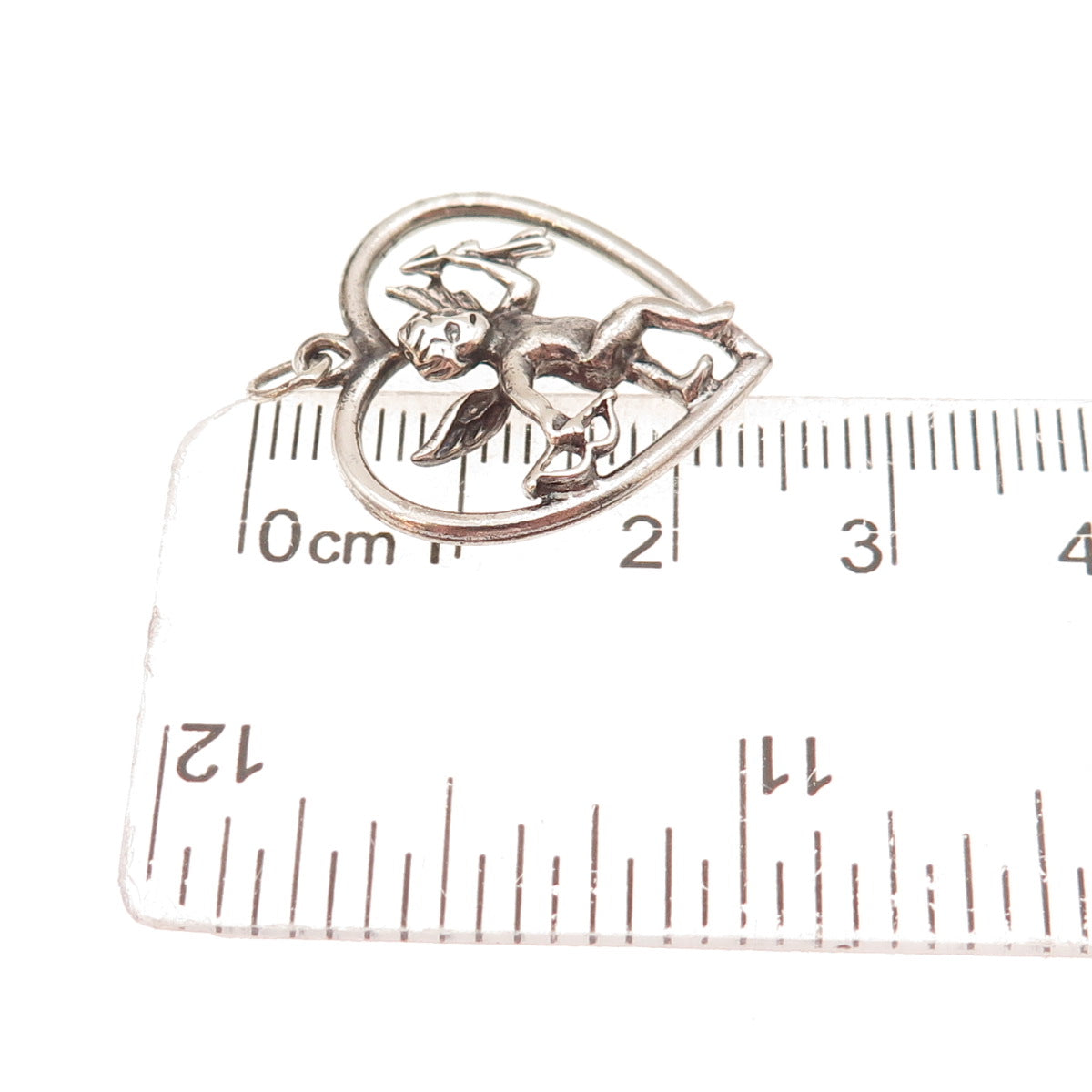 925 Sterling Silver Vintage Cupid Heart Oxidized Charm Pendant