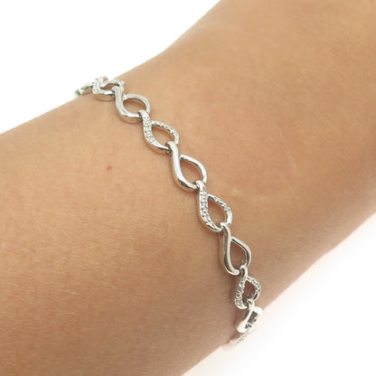 SUN 925 Sterling Silver Real Round-Cut White Diamond Drop Link Bracelet 7.5"