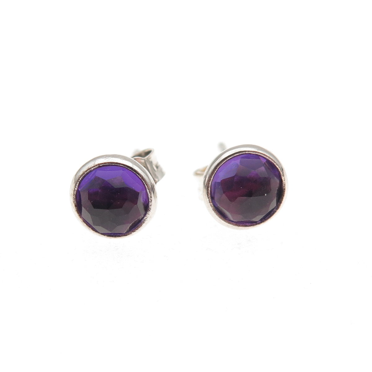 Pandora 925 Sterling Silver Real Amethyst February Birthday Blooms Stud Earrings