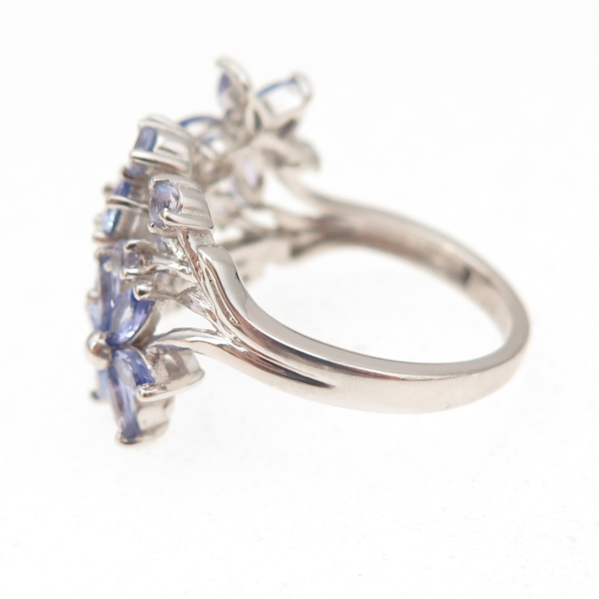 Chuck Clemency 925 Sterling Silver Real Tanzanite Floral Cluster Ring Size 8