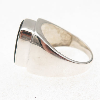 925 Sterling Silver Vintage Real Black Onyx Modernist Ring Size 12.25