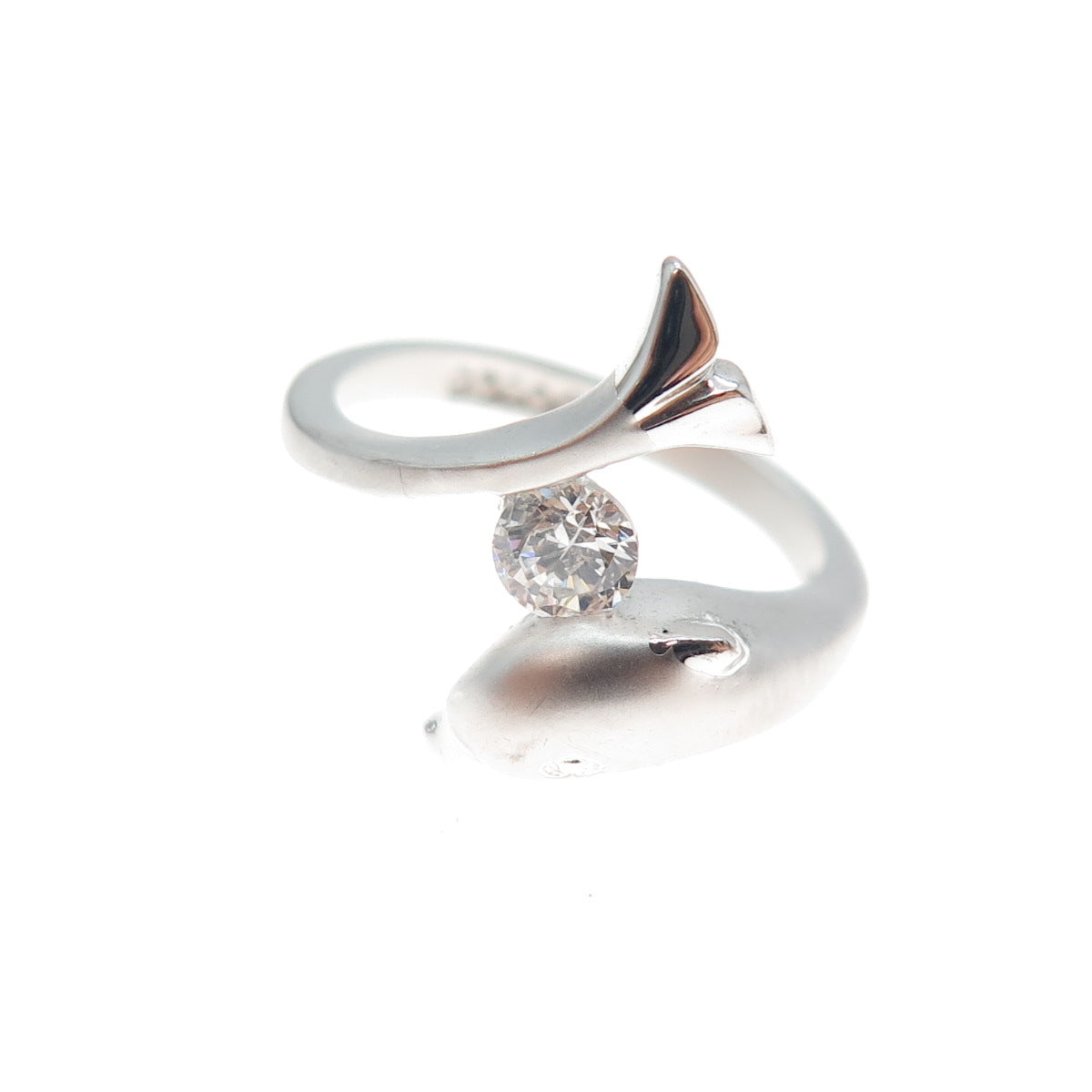 925 Sterling Silver RSC Round-Cut C Z Dolphin Ring Size 4.75
