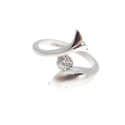 925 Sterling Silver RSC Round-Cut C Z Dolphin Ring Size 4.75