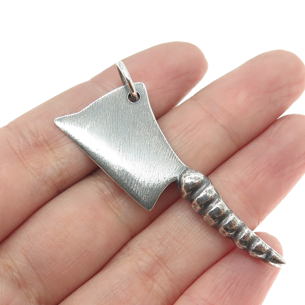 925 Sterling Silver Vintage Chef's Kitchen Knife Oxidized 3D Pendant