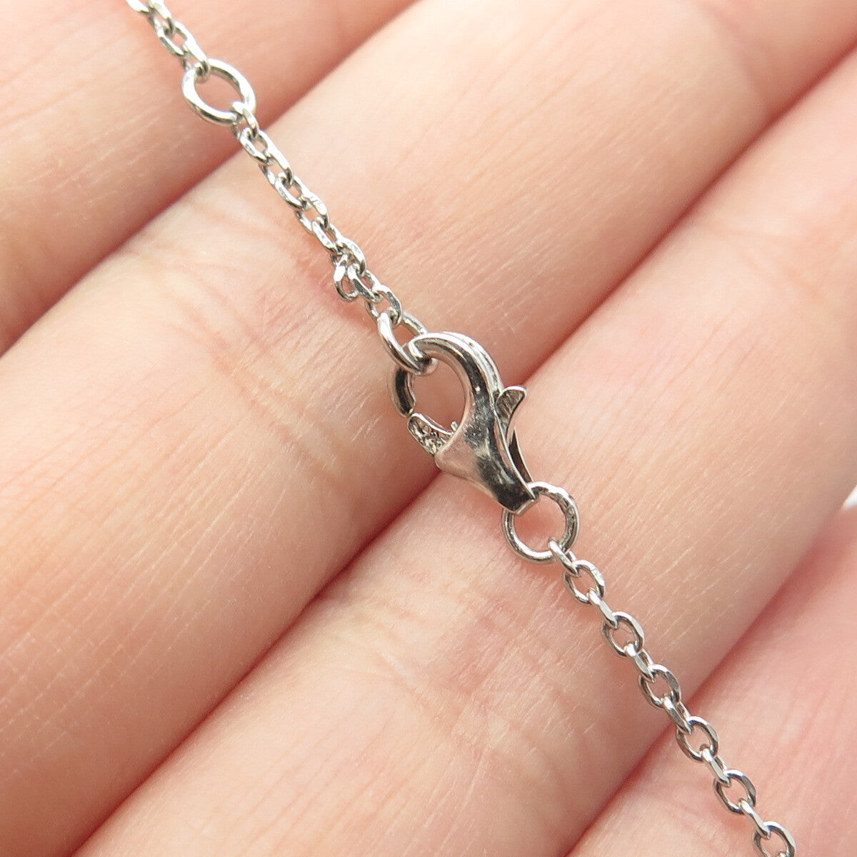 925 Sterling Silver Blue Glass & White Rhinestone 3-Row Chain Necklace 14-16"