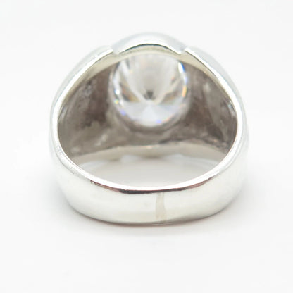 925 Sterling Silver Vintage C Z Ribbed Oval Ring Size 8