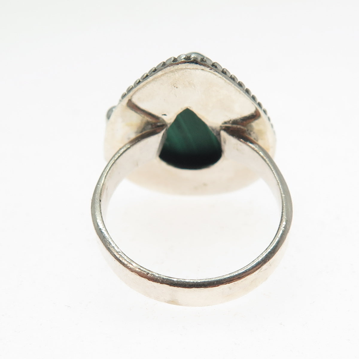 925 Sterling Silver Vintage Southwestern Real Malachite Teardrop Ring Size 6.25