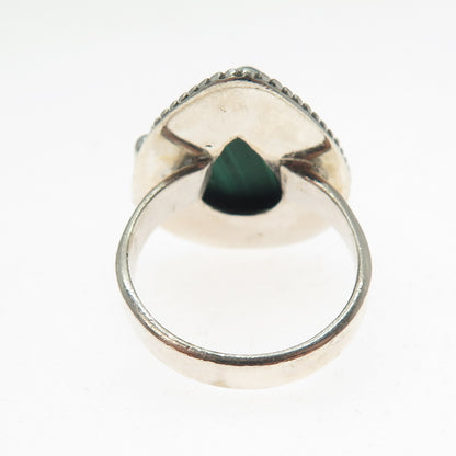 925 Sterling Silver Vintage Southwestern Real Malachite Teardrop Ring Size 6.25