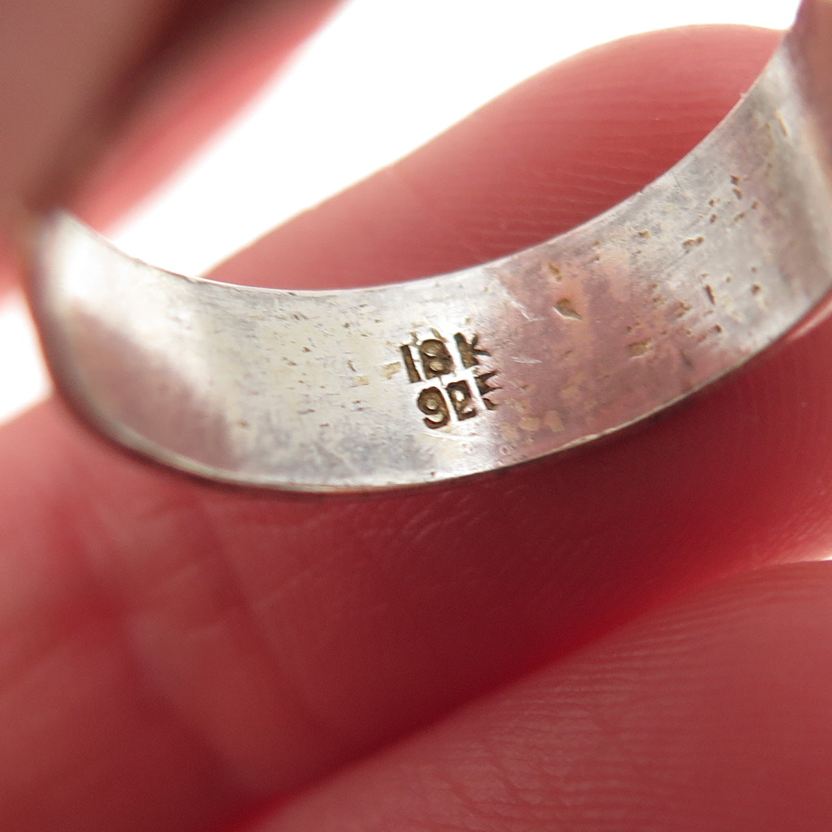 925 Sterling Silver 18K Gold Vintage Greek Key Band Ring Size 6.75