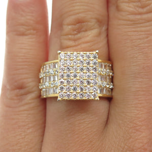 925 Sterling Silver Gold Plated Baguette & Round-Cut C Z Ring Size 7