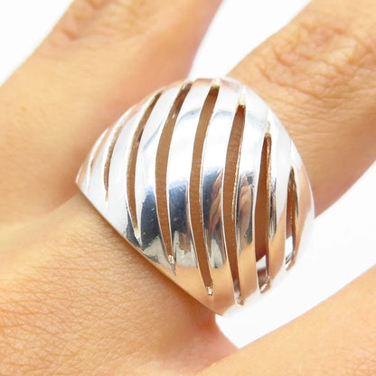 925 Sterling Silver Vintage Striped Wide Ring Size 7.5