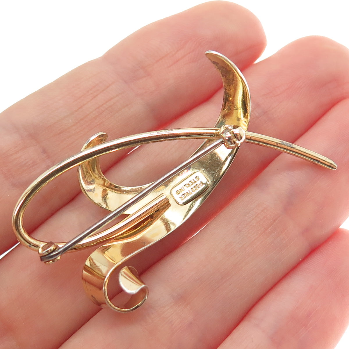 FORSTNER 925 Sterling Silver Gold Plated Vintage Modernist Floral Pin Brooch